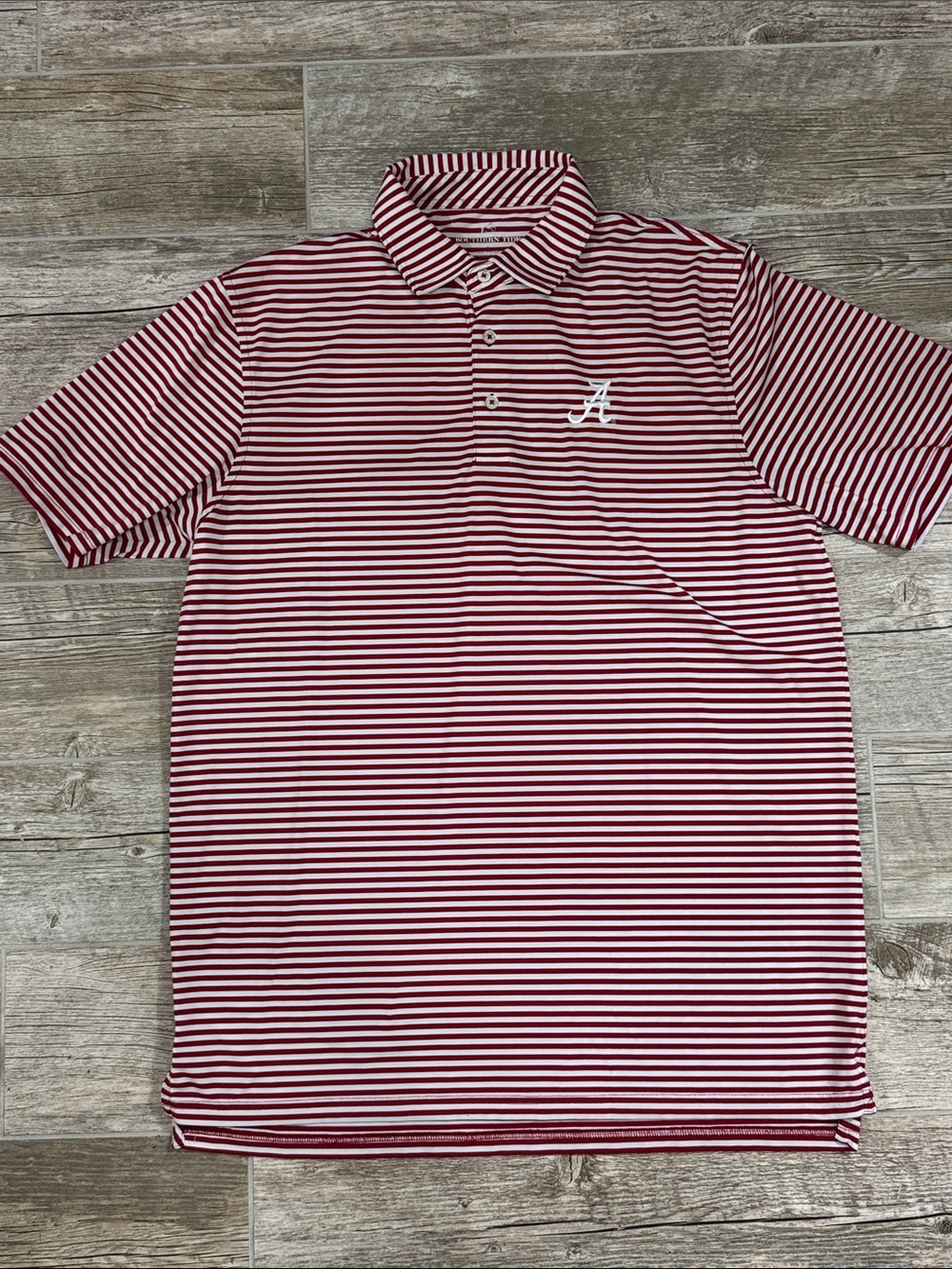 Southern Tide Men's Crimson & White Striped Polo with Embroidered A Size L